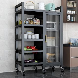 Metal Kitchen Storage Trolley with Transparent Door 144 × 80 × 42cm