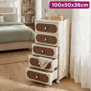 5 Tier Plastic Storage Organizer with Drawers and Wheels