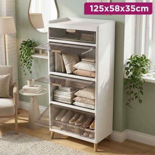Plastic Storage Organizer with Foldable Doors and Wheels