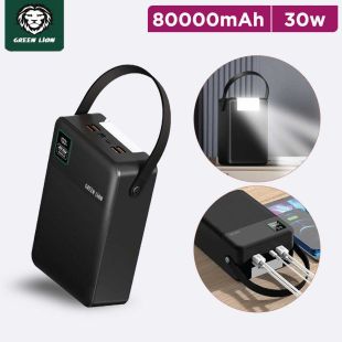 80000mAh Power Bank with Multi-Input (USB-C, Lightning, Micro) and 4 USB-A Ports 30W by Green Lion