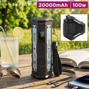 20000mAh Power Bank with Built-In LED Flashlight, Dual USB-C PD 100W and QC 3.0 by Powerology