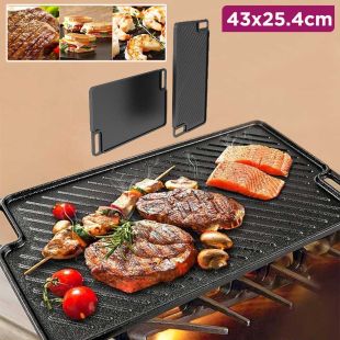 Reversible Cast Iron Grill Pan with Non-Stick Coating, 43 × 25.4 cm