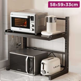 2 Tier Adjustable Microwave Organizer with Hooks