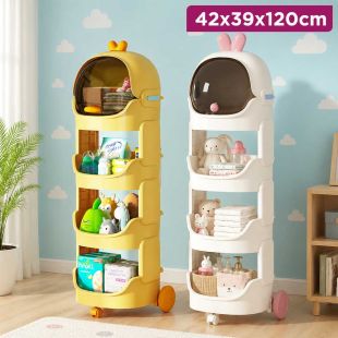4-Tier Kids Storage Cabinet with Wheels 42 × 39 × 120 cm