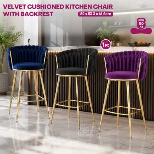 Velvet Cushioned Kitchen Chair with Backrest