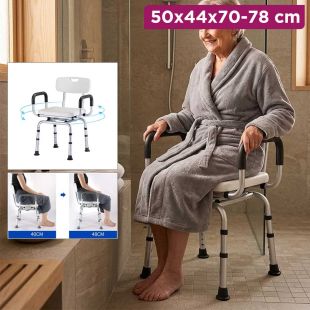 Adjustable Height Rotating Bath Chair with Armrests