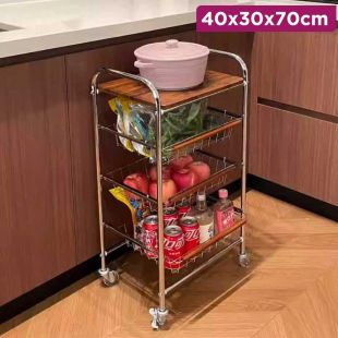 Three-Tier Metal Kitchen Trolley With Wheels 40×30×70 cm