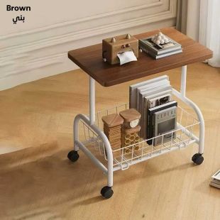 Moving Side Table with Lower Storage Basket 43 x 30 x 54 cm - Brown