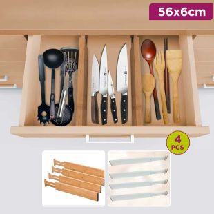 Set of 4 Bamboo Expandable Drawer Divider Organizer 56 × 6 cm