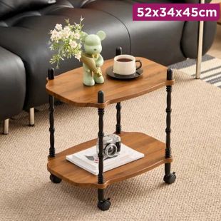 Wooden Side Table with Wheels 52 × 34 × 45 cm