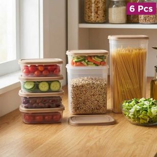 6 Pcs Clear Plastic Food Storage Container Set in Assorted Sizes