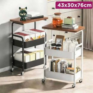 Metal 3 Tiered Rolling Storage Cart with Lockable 43 x 30 x 76cm