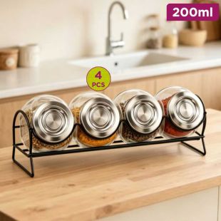 4-Piece Glass Spice Jar Set with Metal Lids - 200ml