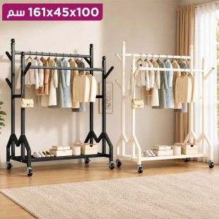 منظم ملابس معدني مزدوج مع عجلات 100 × 45 × 161 سم