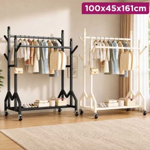 Double Metal Clothes Rack with Wheels 100x45x161 cm
