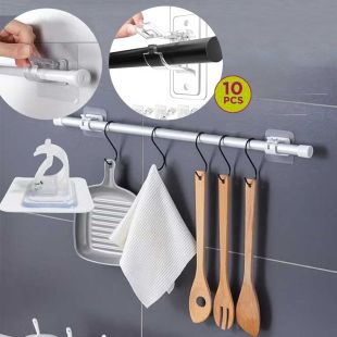 Pack of 10 Pcs Self-Adhesive Curtain Rod Brackets No Drill
