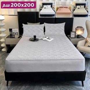 غطاء سرير قطن مع حزام مطاطي و2 غطاء وسادة 200×200 سم