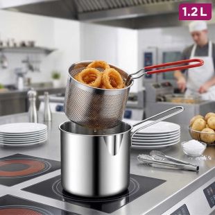 1.2L Stainless Steel Frying Pot with Removable Strainer