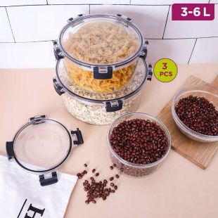 Pack of 3 Pcs Plastic Food Storage Containers 3-6L