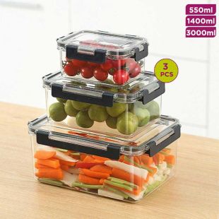 Pack of 3 Pcs Rectangular Airtight Food Storage Container 550 -1400 - 3000 ml
