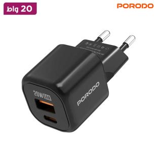 شاحن حائط منفذ USB-C وUSB-A قوة PD 20 واط و QC 18 واط من Porodo