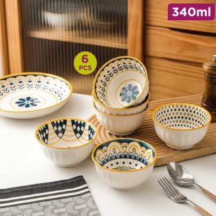 Retro Nordic Ceramic Bowls Set of 6 - 340ml