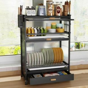 4 Layers Kitchen Countertop Dish Storage Cabinet with Drawers