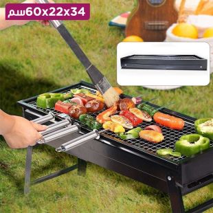 شواية فحم محمولة قابلة للطي من الاستانليس ستيل 60 × 22 × 34 سم