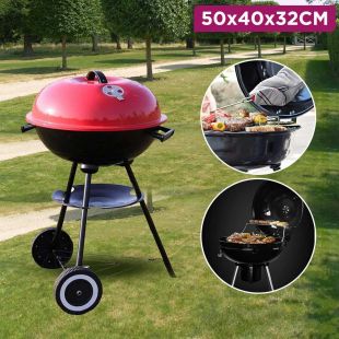 Barbecue Charcoal Grill With Lid and Wooden Charcoal Rack 50 x 40 x 32 cm