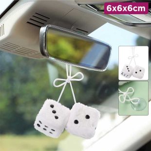 Classic White Fuzzy Hanging Dice Charm for Car