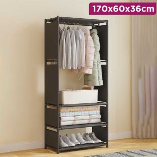 Multifunctional Clothes Organizer with Hanging Rail and Shelves 170×60×36 cm