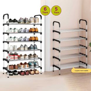 Space-Saving Shoe Organizer Rack with Handle (5 Tiers or 6 Tiers)