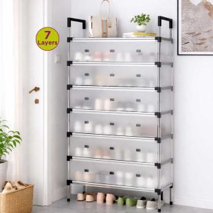 7-Layer Plastic Shoes Rack with Protective Cover