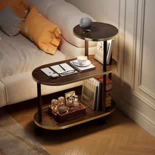 طاولة جانبية بيضاوية 3 طبقات بسطح رخامي مع إطار معدني 60×30×72 سم