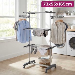 3 Tier Foldable Metal Clothes Drying Rack 73×55×165cm