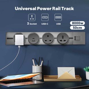 50cm Universal Power Rail Track 3 Socket with USB and Type C Ports