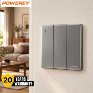 Ultra Thin 3 Gang 1 Way Switch - Grey - By Powerey With 20 Years Warranty