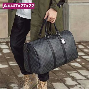 حقيبة كتف جلد بتصميم مربعات - 47 × 27 × 22 سم