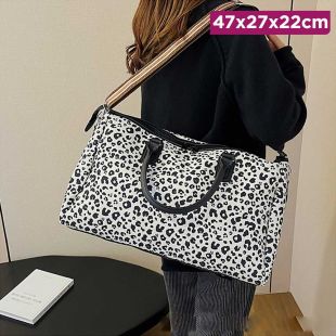 Leopard Leather Shoulder Bag - 47 x 27 x 22 cm