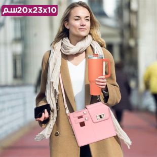 حقيبة كتف جلدية للسيدات مع قاعدة أكواب