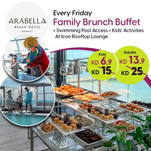 Family Brunch Buffet + Pool Access & Kids' Activities at ICON Rooftop Lounge – Arabella Beach Hotel Kuwait