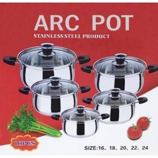 ARC Stainless Steel Cooking Pots - 10Pcs