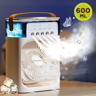 600ml Portable Air Cooler Fan with Water Spray and 7 Colors LED Light
