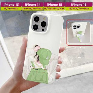 غطاء حماية كرتوني ثنائي بنقشة بنت مع ستاند مدمج لأجهزة آيفون