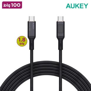 كيبل USB-C إلى USB-C بقوة 100 واط مع شاشة LCD بطول 1.8 متر من Aukey