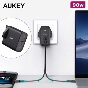 90W PD Wall Charger GaN Technology 2 USB-C + 1 USB-A Port by Aukey