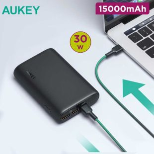 15000mAh Power Bank with 30W PD Dual USB-A and USB-C Ports by Aukey