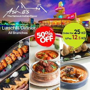 Enjoy 50% OFF on Lunch or Dinner Menu at Asha's Restaurant