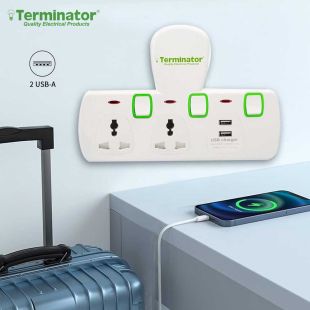 Terminator Universal Socket With 2USB - White