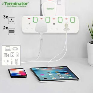 Terminator UK Multiadapter 3 Way - 2USB White